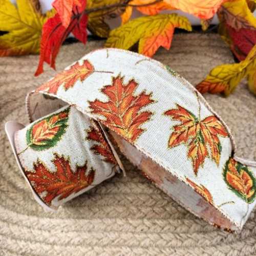 1 Yard Glittery Autumn Leaves Ribbon - The Homespun Loft