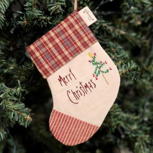 Prim Embroidered Homespun Christmas Stocking 7 - The Homespun Loft