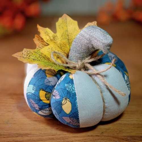 5" Blue and Silver Fabric Pumpkin Autumn Halloween - The Homespun Loft