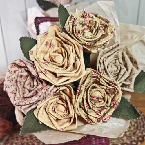 Old Golds Rose Fabric Bouquet - The Homespun Loft