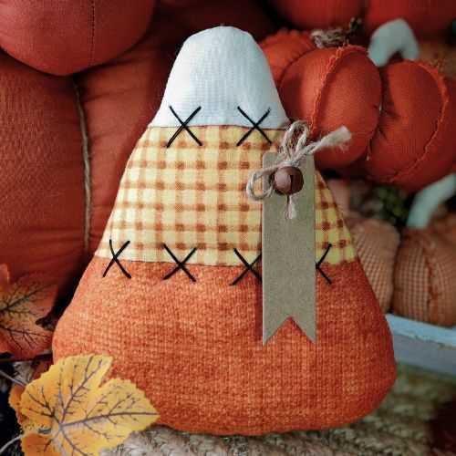 6" Fabric Candy Corn Bowl Filler Autumn Ornament - The Homespun Loft