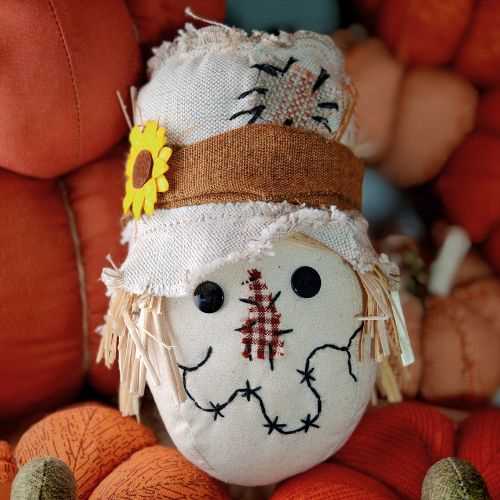 6" Primitive Autumn Scarecrow Decor with Flower - The Homespun Loft