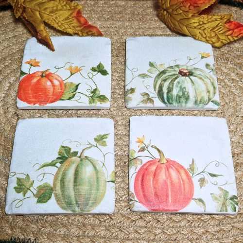 Set of 4 Resin Autumn Pumpkin Coasters - The Homespun Loft