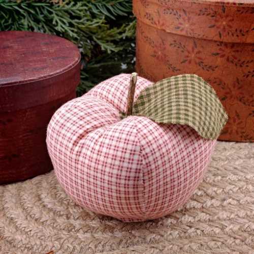 Primitive Cream Barn Red Mini Check Fabric Apple - The Homespun Loft