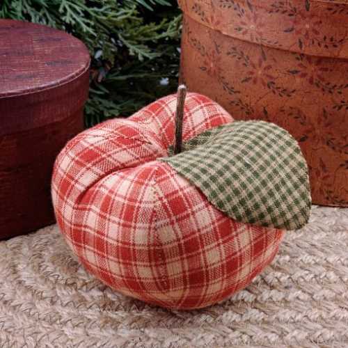 Primitive Red Tan Homespun Check Fabric Apple - The Homespun Loft