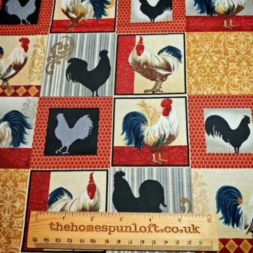 FQ Chicken Rooster Squares Quilting Fabric - The Homespun Loft