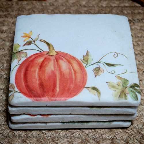 Set of 4 Resin Autumn Pumpkin Coasters - The Homespun Loft