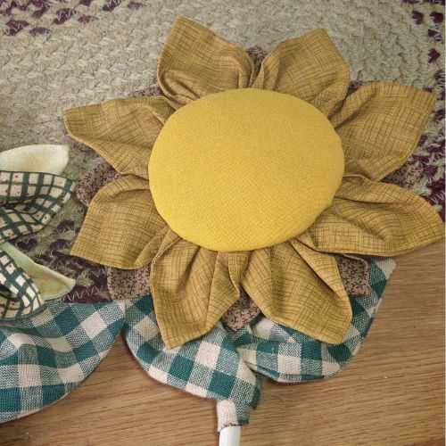 14" Mustard Homespun Primitive Fabric Sunflower - The Homespun Loft