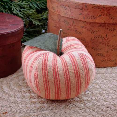 Primitive Red Tan Ticking Homespun Fabric Apple - The Homespun Loft