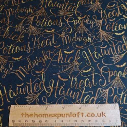 Mystery Manor Halloween Bronze Script Fabric - The Homespun Loft