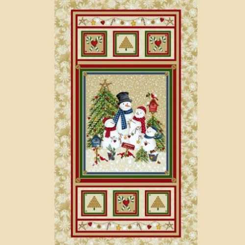 Winterly Wonderful Christmas Snowman Fabric Panel - The Homespun Loft