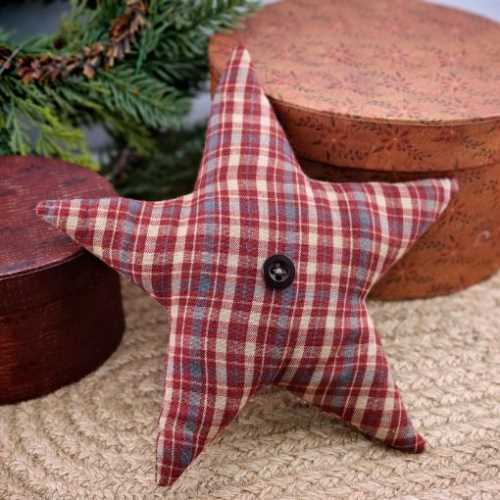 7" Primitive Barn Red Fabric Star - The Homespun Loft