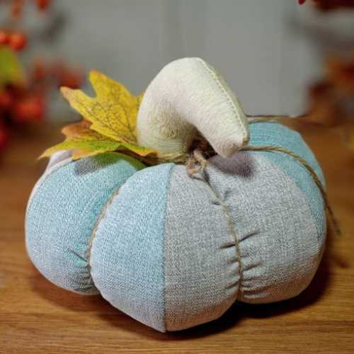 6" Grey and Light Blue Handmade Autumn Pumpkin - The Homespun Loft