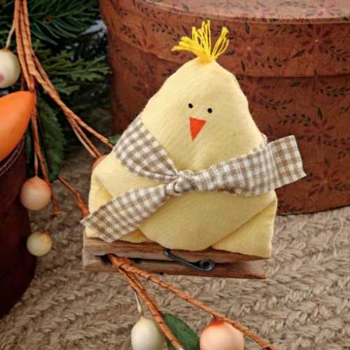 Easter Decoration Chick on a Peg with Cream Scarf - The Homespun Loft