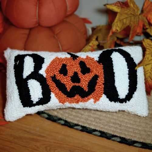 BOO Punch Needle Autumn Halloween Cushion Decor - The Homespun Loft