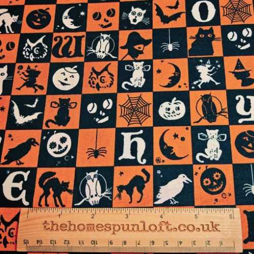 13" x 44" Retro Halloween Red Rooster Fabric - The Homespun Loft