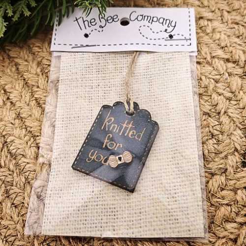 Knitted For You Navy Hand Painted Wooden Gift Tag - The Homespun Loft