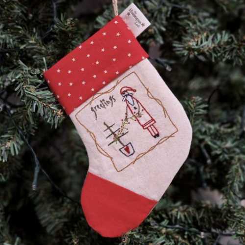 Prim Embroidered Homespun Christmas Stocking 6 - The Homespun Loft