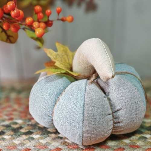 6" Grey and Light Blue Handmade Autumn Pumpkin - The Homespun Loft