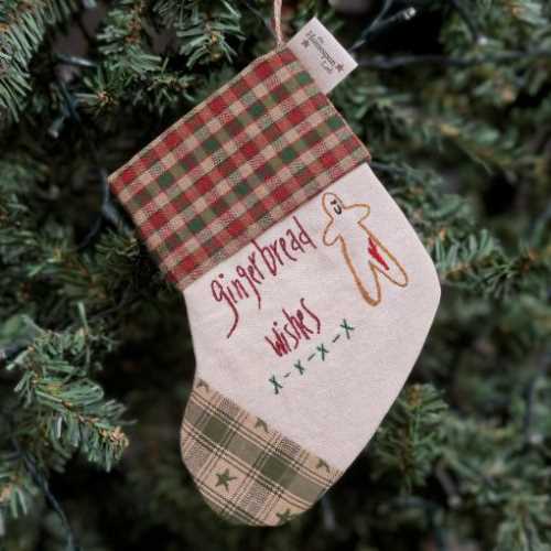 Prim Embroidered Homespun Christmas Stocking 3 - The Homespun Loft