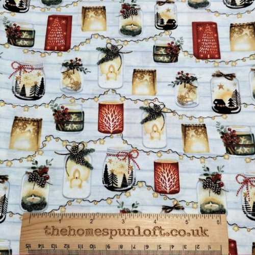 FQ Primitive Snowy Magic Christmas Candles Fabric - The Homespun Loft