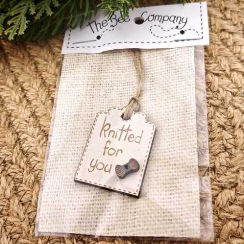 Knitted For You Hand Painted Cream Wooden Gift Tag - The Homespun Loft