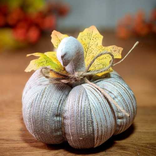 4" Dark Cream Tones Fabric Handmade Pumpkin Autumn - The Homespun Loft