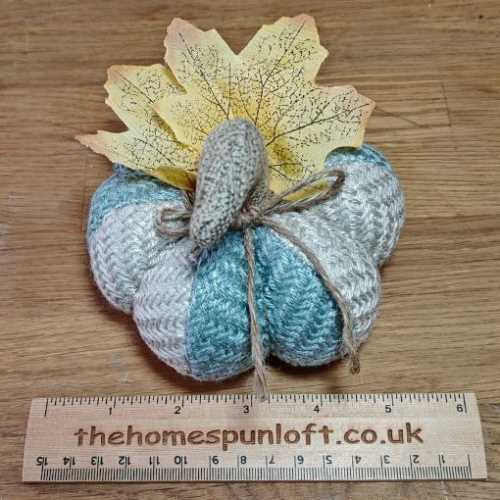 5" Duck Egg Blue and Cream Fabric Pumpkin Autumn - The Homespun Loft