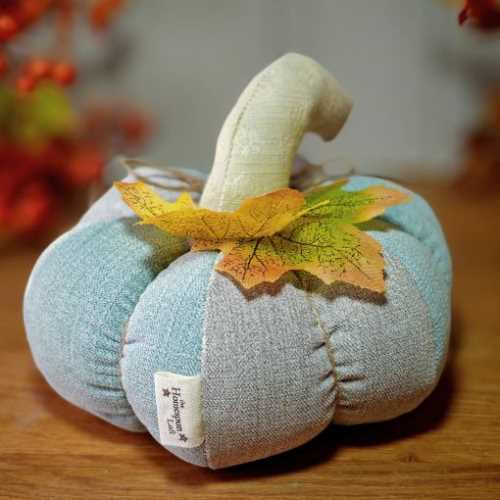 6" Grey and Light Blue Handmade Autumn Pumpkin - The Homespun Loft