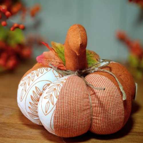 6" Burnt Orange Fabric Pumpkin Autumn Halloween - The Homespun Loft