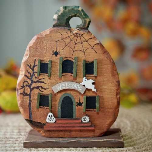 Primitive Wooden Halloween Pumpkin Shelf Sitter - The Homespun Loft