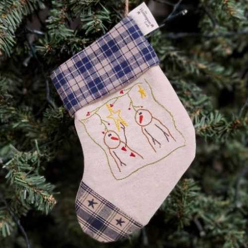 Prim Embroidered Homespun Christmas Stocking 5 - The Homespun Loft