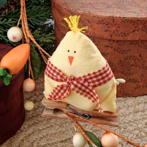 Easter Decoration Chick on a Peg with Red Scarf - The Homespun Loft