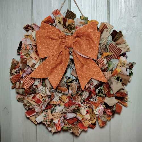 11" Autumn Cotton Homespun Raggy Door Wreath - The Homespun Loft