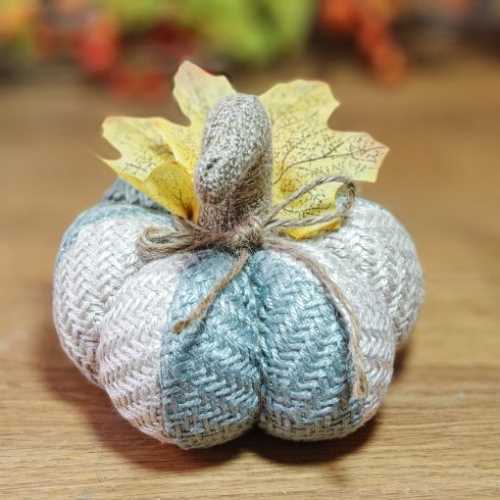 5" Duck Egg Blue and Cream Fabric Pumpkin Autumn - The Homespun Loft