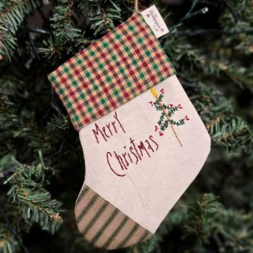 Prim Embroidered Homespun Christmas Stocking 1 - The Homespun Loft