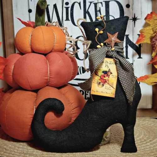 10" Primitive Witches Boot Autumn Halloween Decor - The Homespun Loft