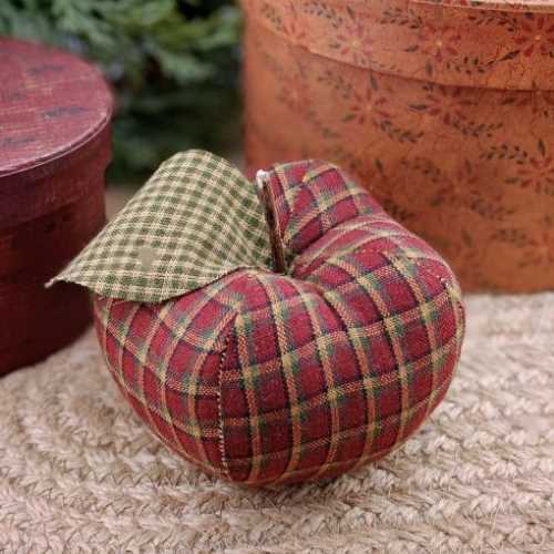 Primitive Barn Red Tan Checked Homespun Apple - The Homespun Loft