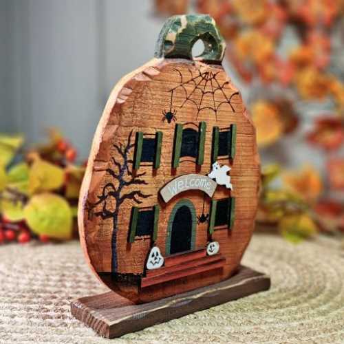 Primitive Wooden Halloween Pumpkin Shelf Sitter - The Homespun Loft