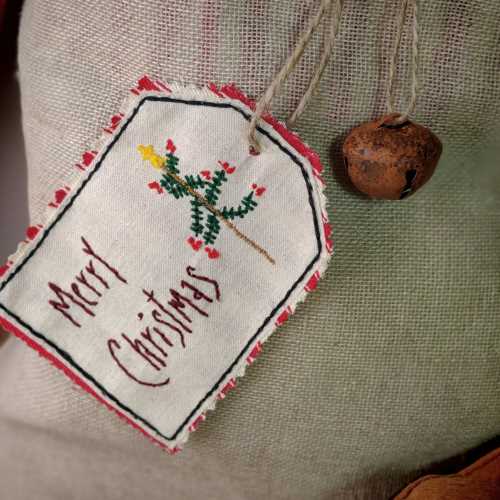 16" Christmas Drawstring Sack with Primitive Label - The Homespun Loft