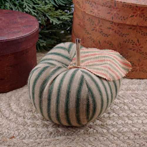 Primitive Green Ticking Homespun Fabric Apple - The Homespun Loft