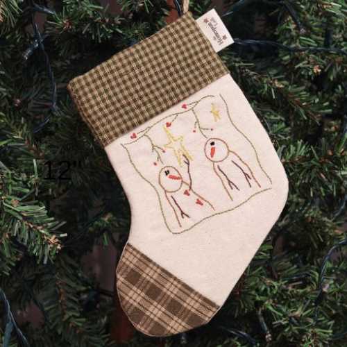 Prim Embroidered Homespun Christmas Stocking 8 - The Homespun Loft