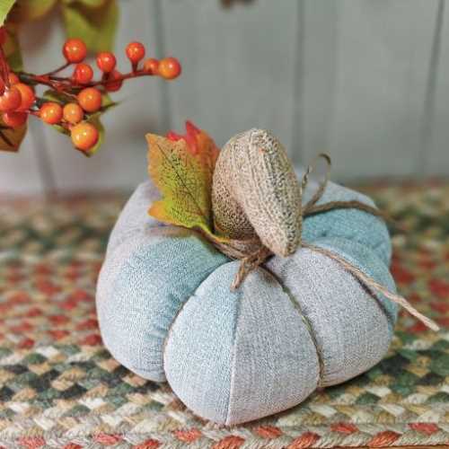 6" Light Blue with Grey Handmade Autumn Pumpkin - The Homespun Loft