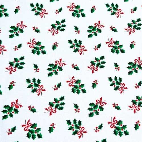 FQ Holly and Red Bow Christmas Fabric - The Homespun Loft