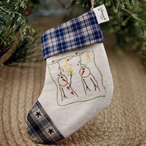 Prim Embroidered Homespun Christmas Stocking 5 - The Homespun Loft