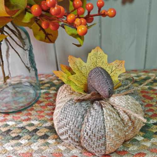 5" Oatmeal Grey Fabric Pumpkin Autumn Halloween - The Homespun Loft