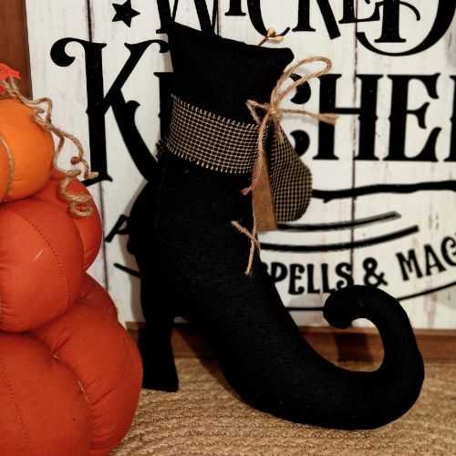 10" Primitive Witches Boot Autumn Halloween Decor - The Homespun Loft