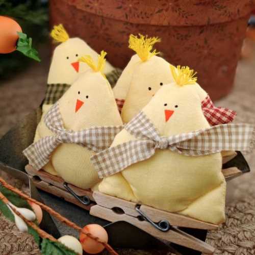 Easter Decoration Chick on a Peg with Cream Scarf - The Homespun Loft