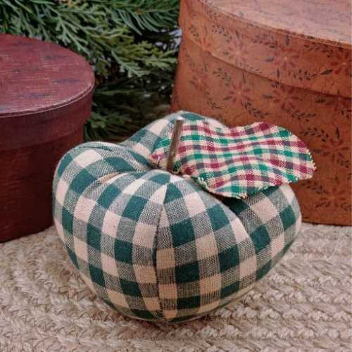 Primitive Green Tan Checked Homespun Apple - The Homespun Loft